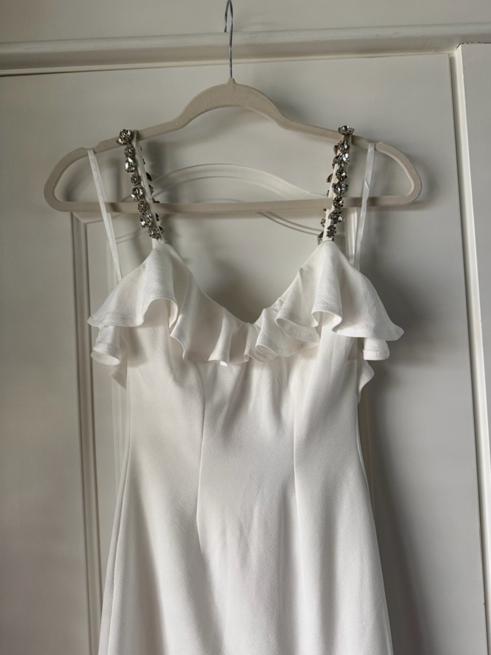 White Ruffle Rhinestone Strap Mini Dress - Picture 2 of 12
